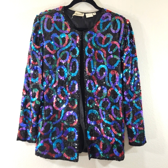 Vintage SAN ANGELO NIGHTS natural silk colorful sequin...